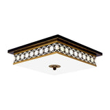 Traditional Led Flush Light: Milky Glass Square Ceiling Fixture Black & Gold
