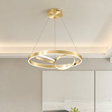 Modern Gold 3-Ring Led Chandelier Light For Dining Room Ceiling - Simplicity Design With Warm/White