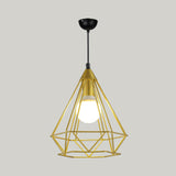 Diamond Wire Guard Pendant Light - Rustic Metal Hanging Lamp For Stair Cafe Gold / 10
