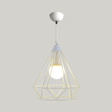 Diamond Wire Guard Pendant Light - Rustic Metal Hanging Lamp For Stair Cafe White / 10
