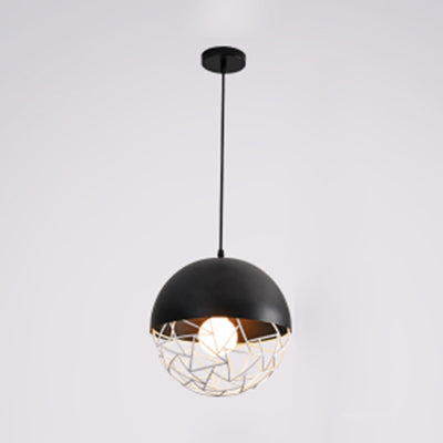 Metal Sphere Pendant Light Fixture - Hollow Design 1-Bulb Contemporary Suspended Black / 8