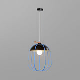 Nordic Metal Single Pendant Light In Black/Blue/Orange - Wire Guard Ceiling Hanging Lamp Black