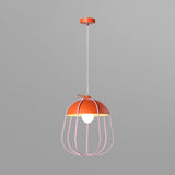 Nordic Metal Single Pendant Light In Black/Blue/Orange - Wire Guard Ceiling Hanging Lamp Orange