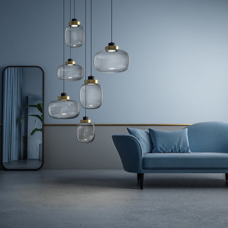 Smoky Drum/Cylindrical Suspended Pendant - Post Modern 7/8.5 Wide Led Glass Hanging Light Kit In