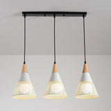 Wood Finish Pendant Light With Hollow Metal Cone Shade - Modern Hanging Lamp For Restaurants White /