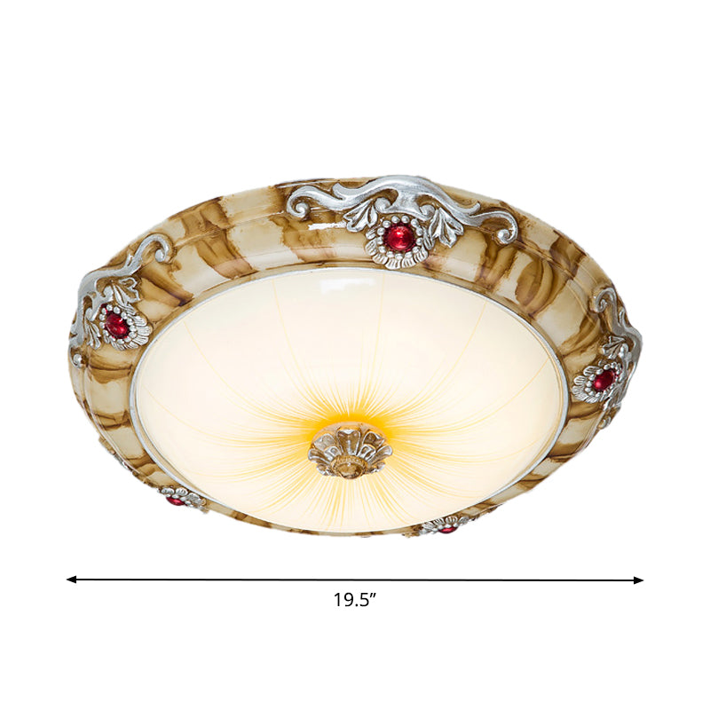 Led Flush Mount Countryside Glass Ceiling Lamp In Brown - 14/16/19.5 Width For Bedroom