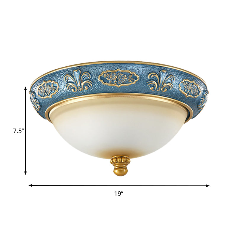 Blue Countryside Flush Mount Lamp For Bedroom - 15’/19’ Wide