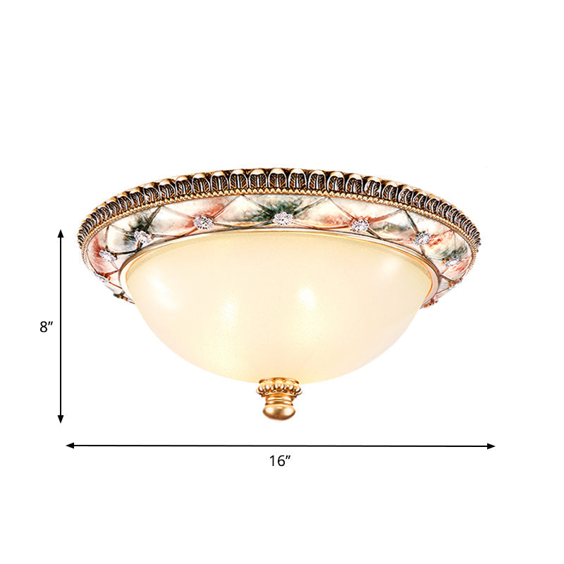 Traditional Gold Domed Glass Ceiling Mounted Lamp - 16’/19.5’ Wide 3 - Head Flush Lighting For