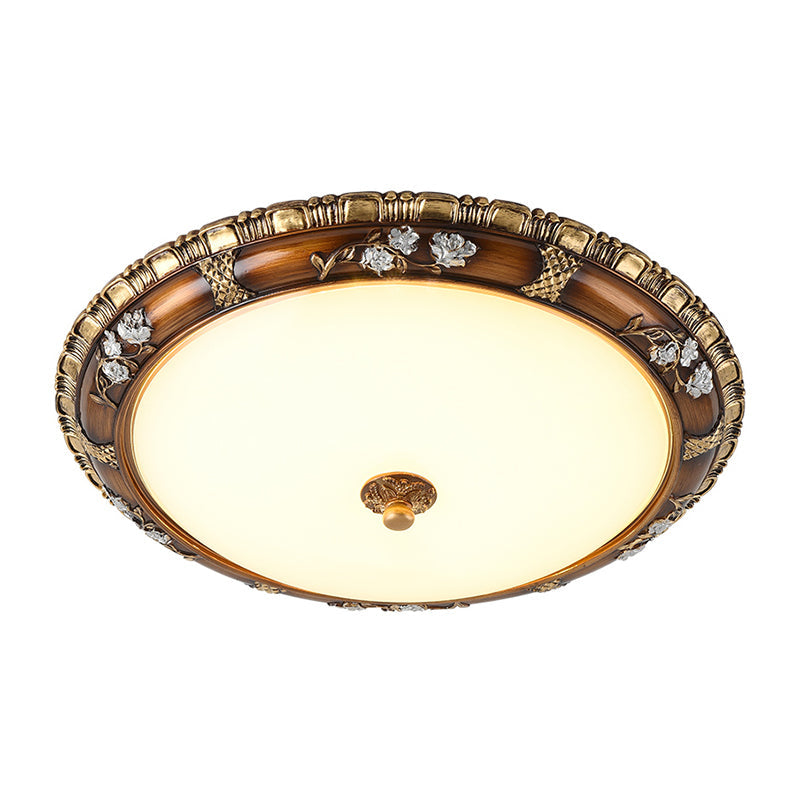 Traditional Opal Glass Flush Mount Led Ceiling Light In Brown (13’/16’/19.5’ Widths) With Warm/White