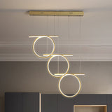 Contemporary Led Hanging Light - Metallic Suspension Lighting For Dining Table Gold 3 Rings