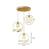 Modern Gold Crystal Pendant With 3 Bulbs - Elegant Dining Room Hanging Lamp
