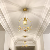 Modern Gold Bird And Flower Crystal Suspension Light With 1 Bulb