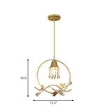 Modern Gold Bird And Flower Crystal Suspension Light With 1 Bulb