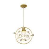 Modern Gold Bird And Flower Crystal Suspension Light With 1 Bulb