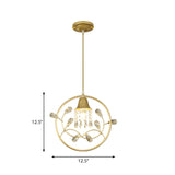 Modern Gold Bird And Flower Crystal Suspension Light With 1 Bulb