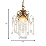 Modern Gold Curved Pendant Light With Crystal Beads - Bedchamber Ceiling Suspension Lamp