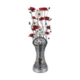 Twig Column Table Lamp - Decorative Aluminum Led Desk Lighting With Red And Black Floret Decor