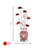 Spherical Led Rose Table Lamp: Pink/Red Aluminum Decorative Nightstand Light For Bedroom