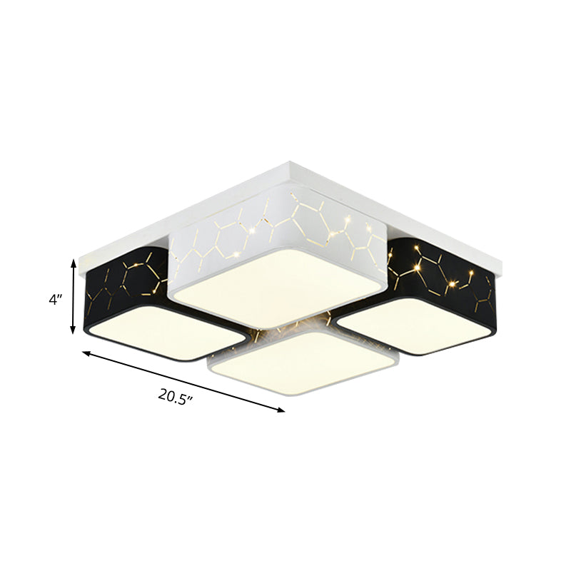 Contemporary Led Square Flush Ceiling Light In Black Acrylic Warm/White Lighting - Bedroom Mount
