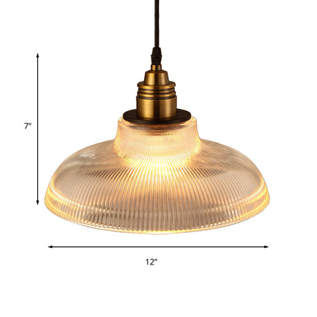 Industrial Barn Pendant Light 1-Light 8/10/12 Wide Clear Prismatic Glass Hanging Lamp