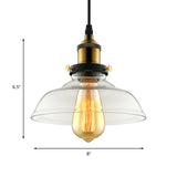 Industrial Barn Pendant Light 1-Light 8/10/12 Wide Clear Prismatic Glass Hanging Lamp