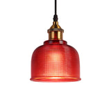 Industrial Brass Prismatic Glass Dome Pendant Light In Red/Bronze/Blue - Single-Light Fixture