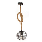 Adjustable Rope Industrial Wire Globe Pendant Lamp - Metal Suspension Light In Black For Dining Room