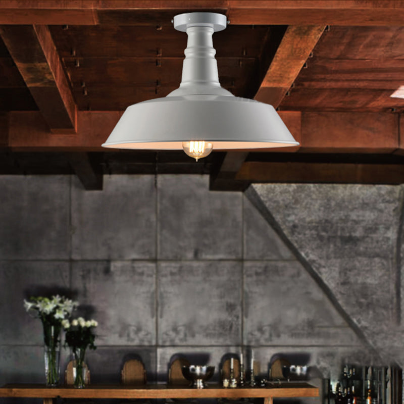 Vintage Iron Barn Dining Room Ceiling Light Fixture - 1 Black/White Semi Flush 10 14 Or 18 Diameter