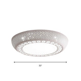 Modern Acrylic White Flush Mount Ceiling Light With Crystal Accent - 23/42/35 Wide Drum Shade For