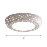 Modern Acrylic White Flush Mount Ceiling Light With Crystal Accent - 23’/42’/35’ Wide Drum