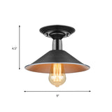Metal Ceiling Light Fixture - Farmhouse Style Black Conic Shade Balcony Semi Flush Mount Lighting