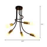 Vintage Bare Bulb Ceiling Light - Black/Gold Metallic Semi Flush With Curved Arm For Bedroom