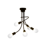 Vintage Bare Bulb Ceiling Light - Black/Gold Metallic Semi Flush With Curved Arm For Bedroom