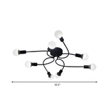 Vintage Style Twisted Arm 8-Light Semi Flush Mount Ceiling Light In Black/White For Living Room