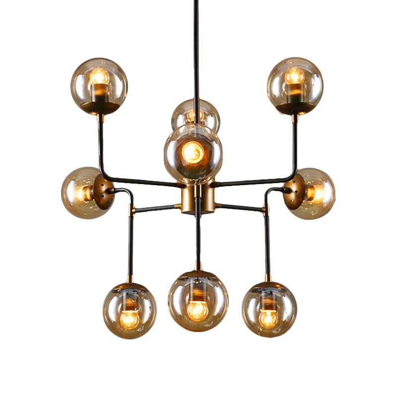 Industrial 8/9-Light Black/Chrome Clear Glass Globe Chandelier Pendant For Living Room