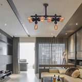 Steampunk Open Bulb Semi Flush Light - 10-Light Metallic Ceiling Fixture In Black