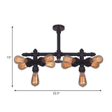 Steampunk Open Bulb Semi Flush Light - 10-Light Metallic Ceiling Fixture In Black