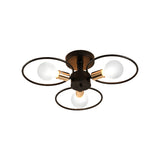 Industrial Triple Rings Semi Mount Ceiling Light Fixture 3/6 Metal Lights In Black For Bedroom