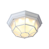 White Geometric Flush Ceiling Mount Light Fixture - Industrial Frosted Glass For Bedroom (9.5/10