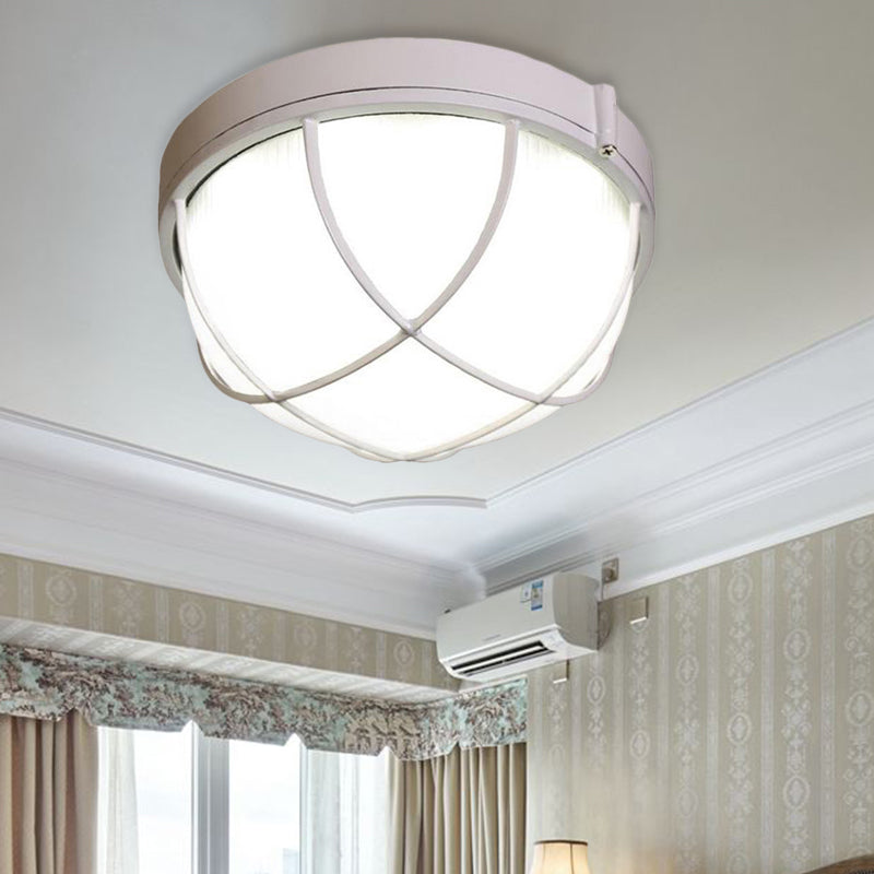 White Geometric Flush Ceiling Mount Light Fixture - Industrial Frosted Glass For Bedroom (9.5/10