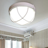 White Geometric Flush Ceiling Mount Light Fixture - Industrial Frosted Glass For Bedroom (9.5/10