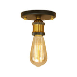 Retro Industrial Metal Black/Brass Finish Ceiling Lighting - Exposed Bulb Semi Flush Mount Light For