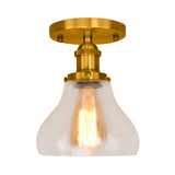Farmhouse Cone Clear Glass Ceiling Lighting Fixture - Single Bulb Semi Flush Mount In