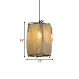 Modern Fabric Shade Lantern Pendant Lighting - 12/14/16 Wide 1-Light White Hanging Lamp For