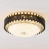 Contemporary Crystal Led Black Flush Ceiling Light With Chimes - Bedroom Bowl Fixture