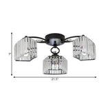 Modern Semi Flush Mount With Clear Crystals And Sleek Black Finish - 3/6 Heads Trapezoid Design