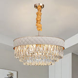 Contemporary Crystal Raindrops Chandelier - White 9/15 Heads Drum Ceiling Pendant (19.5’/23.5’ Wide)
