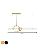 Modern Metallic Multi Pendant Chandelier: Round Liner Led Hanging Light Black/Gold Finish In