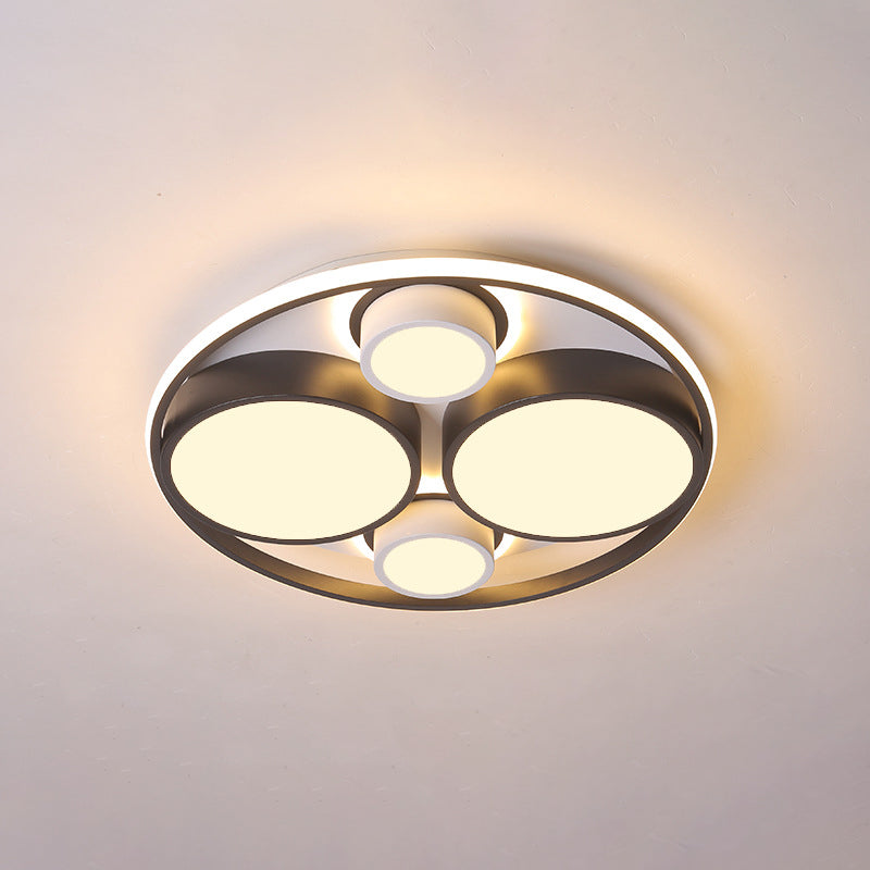Modernist Metallic Black Round Led Flush Ceiling Light - Bedroom Mount 16.5/20.5 Wide