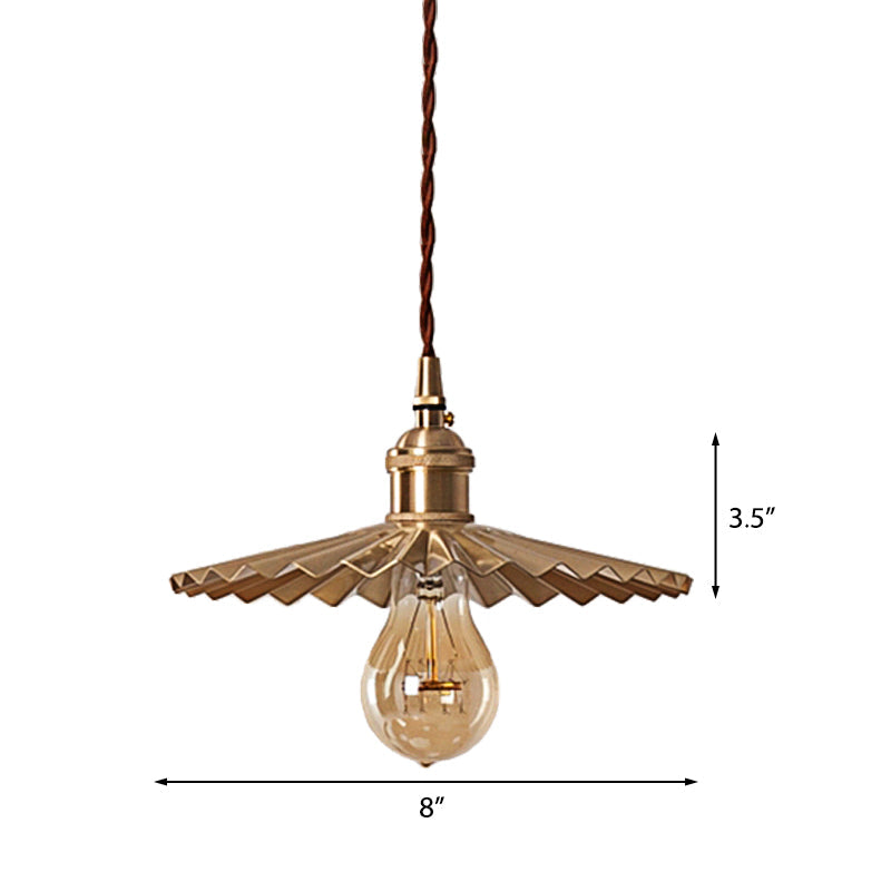 Vintage Industrial Scalloped Brass Pendant Light For Dining Table - 1-Head Metallic Hanging Lamp